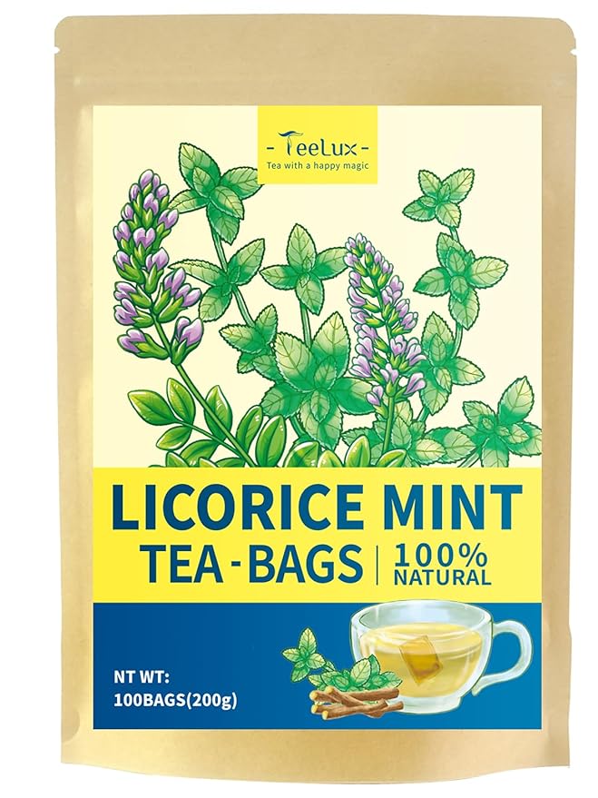 TeeLux Licorice Peppermint Tea, Natural Soothing Peppermint with Sweet Licorice Root, Caffeine Free, 100 Count Teelux