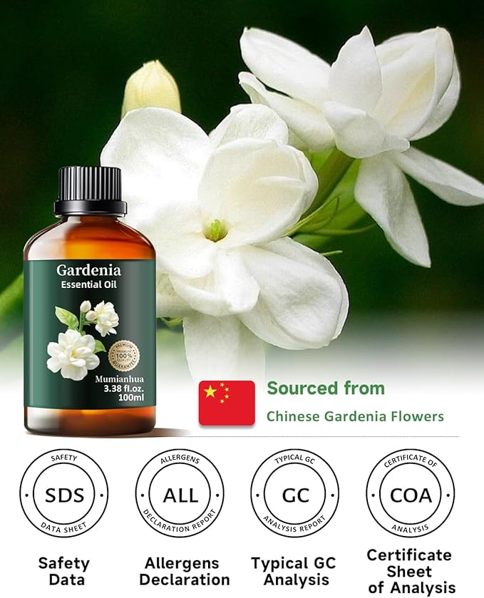 Gardenia Essential Oil Pure, Mumianhua Natural Gardenia Oil for Reed Diffuser, Air Freshener, Skin, Hair, Laundry & Women's Perfume, Candles Making 3.38 Fl Oz - Bloomnest