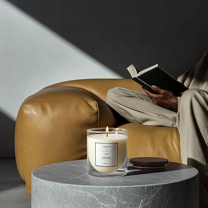 Scented Candles by LUNAAURA | Cedar Aromatherapy Candle for Relaxation & Meditation | Long-Lasting 65 Hour Burn Time | Premium Soy Wax & 100% Cotton Wick(10.6 oz) - Bloomnest