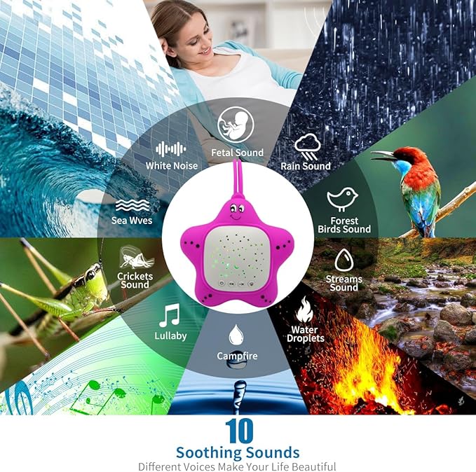 Portable Baby White Noise Sound Machine, Infant Sleeping Music with Projector Star Starry Light, Sleep Sound Music for Baby, Kids