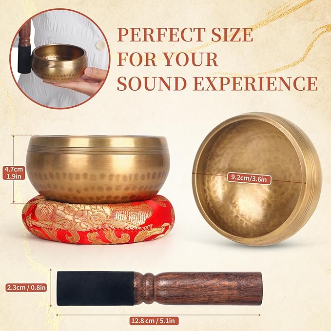 AKLOT HandMade Meditation Singing Bowl: Tibetan Sound Bowl Set with Pure Tone, Sound Bath Bowl with Cushion, Mallet, Spiritual Gift for Chakra Clearing, Healing, Yoga, Prayer, Relaxation (3.5 Inch)
