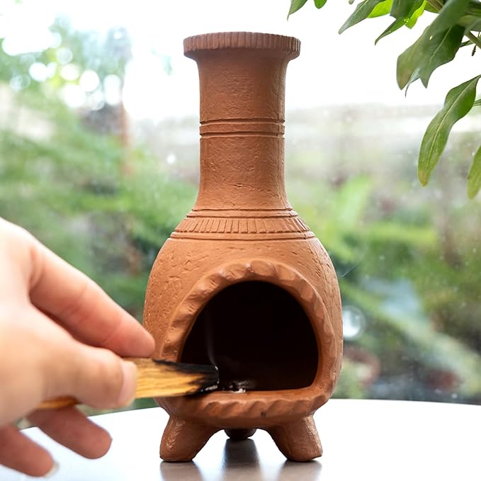 Handmade Terracotta Palo Santo Holder Burner for Smudging and Meditation - Mexican Style Chiminea Clay Incense Dish for Wiccan Altar and Negative Energy Cleansing - Bloomnest