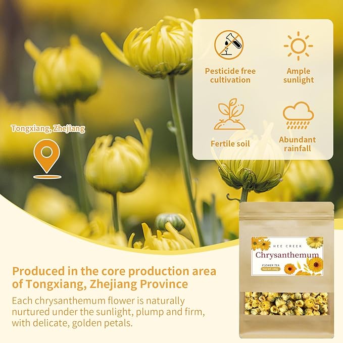 Hee Creek Superior Chinese Chrysanthemum Tea Buds 3.52oz/100g Natural Dried Fetal Chrysanthemum Flower - Tai Ju Herbal Tea Loose Leaf - Non-GMO - Caffeine Free - Aroma & Refreshing 胎菊 菊花茶 - Bloomnest