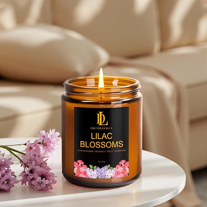 Lilac Blossom Scented Candles, Lilac Blossom Candle, Aromatherapy Candle Gifts for Women, Soy Candles for Home Scented, 7oz 50 Hours Burn, Home Décor - Bloomnest