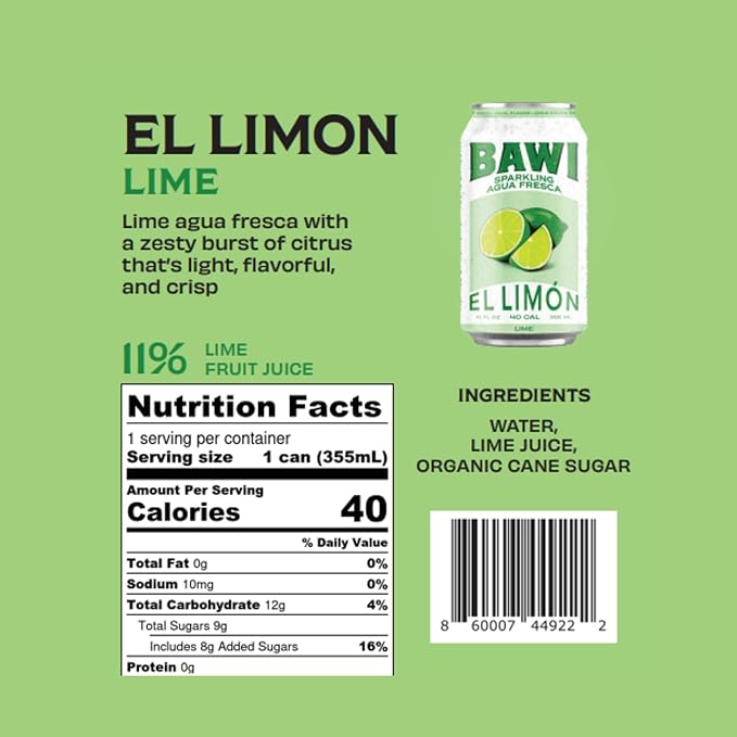 Bawi Agua Fresca Lime Flavored Sparkling Drink, 12 Fluid Ounces (Pack Of 12) - Bloomnest