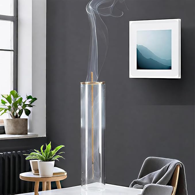 Glass Incense Holder,Incense Burner for Sticks with Ash Catcher,Incense Stick Burner for Meditation and Yoga Room (Golden Leaf) - Bloomnest