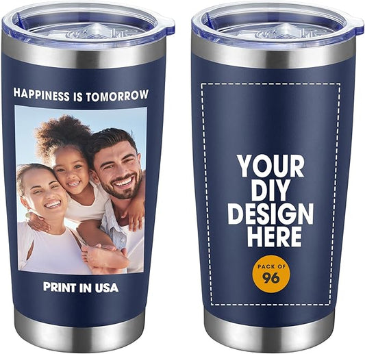 Personalized Custom Tumbler Print in USA 96 Pcs 20oz Stainless Steel Coffee Cup with Lid & Straw Double Wall Insulated Tumbler with Colorful Text Logo Photo - Bloomnest