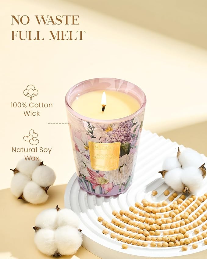 M&SENSE Violet YlangYlang Scented Candle, Soy Natural Wax Candles, 14.1oz 60H Burn Time Slow Burning, Aromatherapy Sleep Calm Home Fragrance for Women Men - Bloomnest