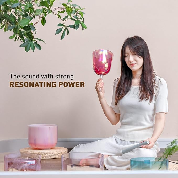CVNC 432HZ 6 Inch F Note Purple Color Quartz Handle Singing Bowl with Carry Case Bag for Sound Healing and Meditation - Bloomnest