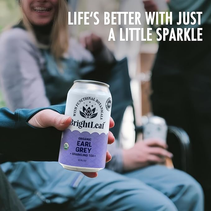 BrightLeaf Regenerative Organic Sparkling Tea, Earl Grey Black, 12 oz Cans (Pack of 12) – Zero Sugar & Zero Calories – Organic Herbal Tea Drink – Mood-boosting ingredients – Craft Brewed Botanical Beverage - Bloomnest