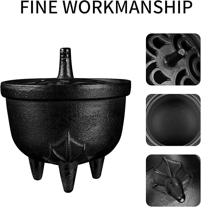 Cast Iron Incense Burner - 4 in 1 Incense Holder Burner Set, Three-Legged Incense Ash Catcher with Lid for Rituals, Decoration, Etc（Large） - Bloomnest