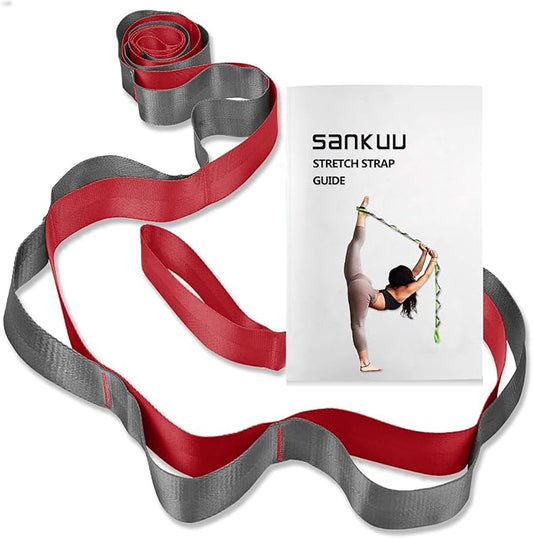 SANKUU Yoga Straps Stretching Strap with 12 Loops Workout Poster, Straps for Stretching Physical Therapy Equipment Long Stretch Out Bands for Exercise, Pilates and Gymnastics for Women Men - Bloomnest