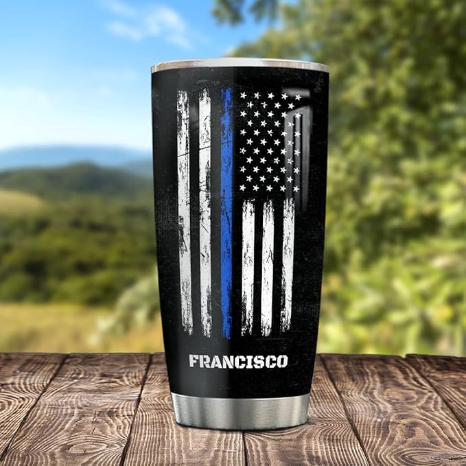 winorax Police Officer Gifts Personalized Thin Blue Line Tumbler US Flag Police Academy Graduation Gifts for Men Women Cops Officer Retirement Tumblers Stainless Steel 20oz 30oz Travel Cup - Bloomnest
