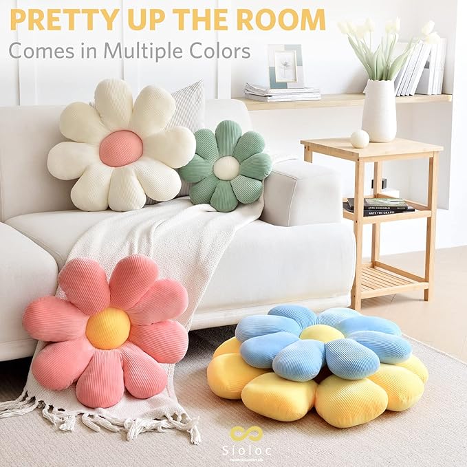 Sioloc flower pillow,flower Shaped Throw Pillow Butt Cushion flower Floor Pillow,Seating Cushion,Cute Room decor & Plush Pillow for bedroom sofa chair(Yellow,23.6'')