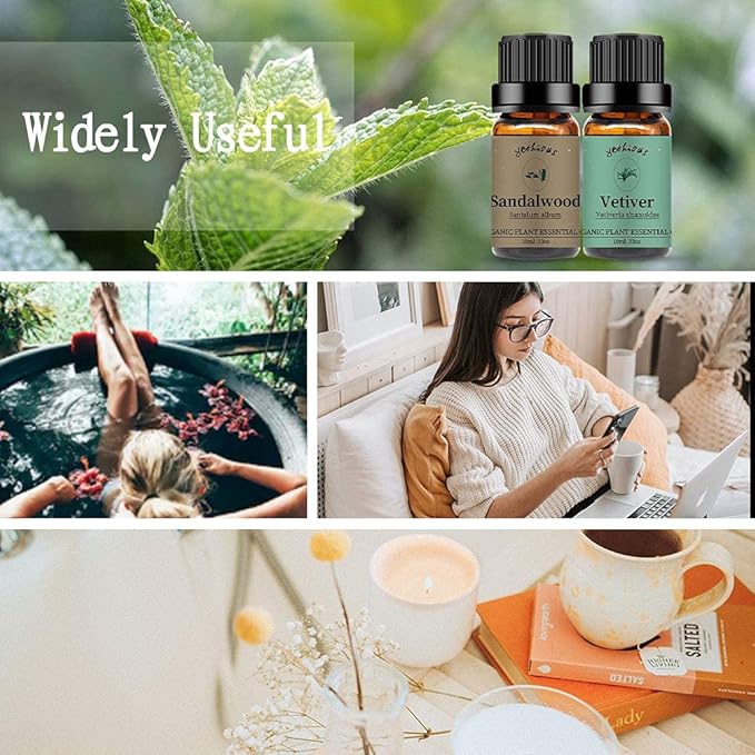 yethious Sandalwood Vetiver Essential Oil Set 100% Pure Organic Undiluted Aromatherapy Oils for Diffuser, Skin, Hair, Perfume, Soap, Candle Making 2 x 10ML - Bloomnest