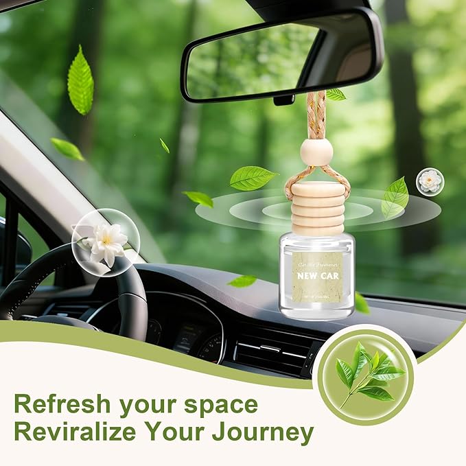 AROIC 6 Pack Car Air Freshener Hanging, New Car Scent Natural Plant Essential Oil Fragrance Diffuser, Unisex Air Freshener Aromatherapy Effectively Eliminates Odors Long-Lasting Fresh Scent (8ml Each) - Bloomnest
