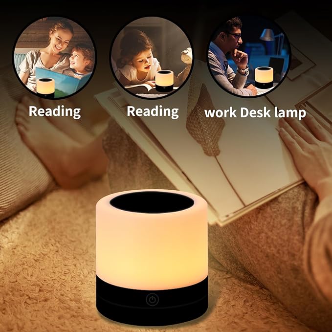 Nursery Night Light for Kids, USB Rechargeable Small Desk Lamp,13 RGB Colors & 4 Brightness & 1 Remote, Touch Bedside Cordless Table Lamp, Portable Night Lamp for Bedroom Living Room (2 Pack Black) - Bloomnest
