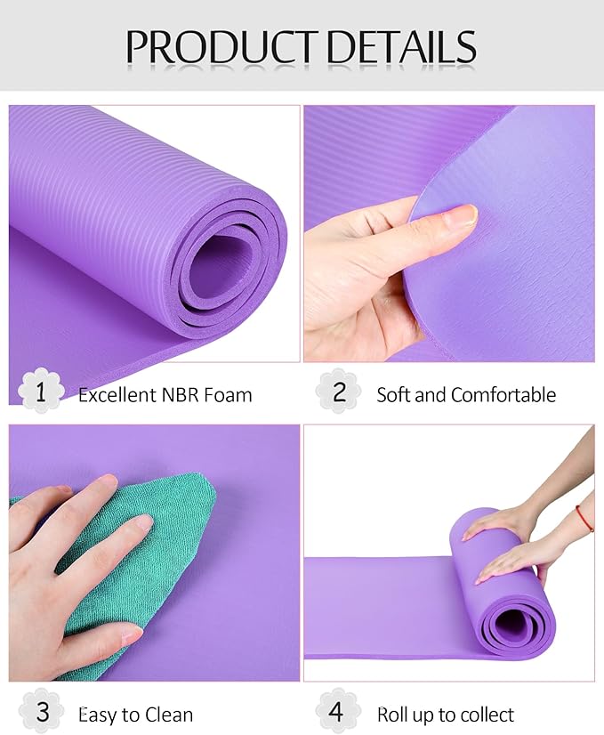 Woanger 2 Pack Yoga Mats (72x24) 3/8 Inch Thick Exercise Yoga Mat for Home Workout with Strap Non Slip Pilates Gym Supplies for Women Men - Bloomnest
