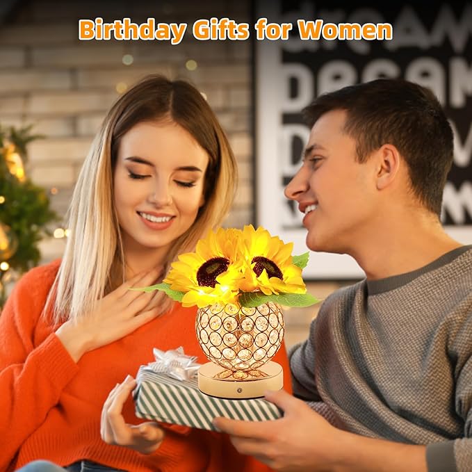 Birthday Gifts for Women,Sunflower Flower Touch Lamp,Rechargeable Cordless 3-Colour Dimming Night Light for Festival,Restaurant,Bedroom,Office Home Decor Gifts for Mom - Bloomnest