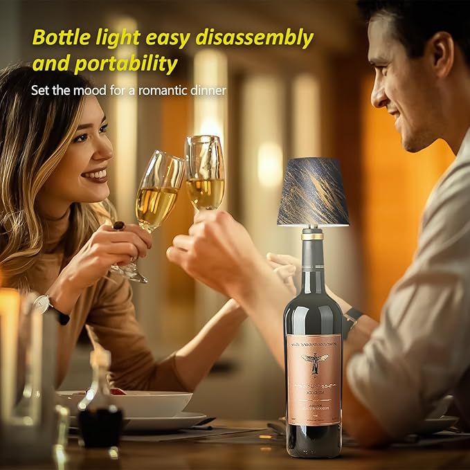 2025 New Wireless Bottle Lamp - LED Bottle Lights for Liquor & Wine Bottles, Cordless Lampshade, Whiskey Bottle Top Light, Bottle Stopper Night Light Kit, Rechargeable 3-Tone Touch-Dimmable - Bloomnest