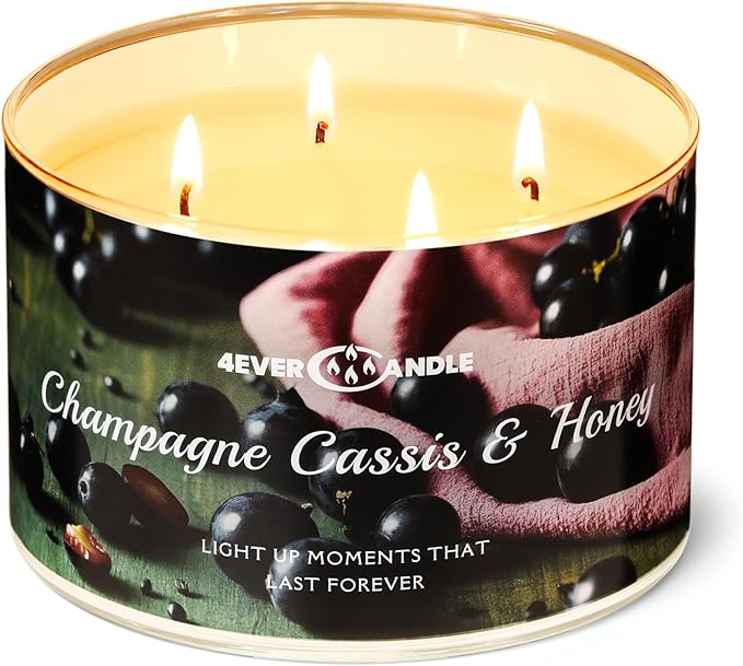 Over 50 Hours Jar Candle - 4-Wick Long-Lasting Scented Candles, 18oz Natural Soy Wax Candle for Home, Candle Gifts for Women & Men, Champagne Cassis & Honey - Bloomnest