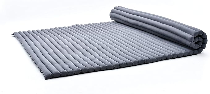 Leewadee - Foldable Floor Mattress - Japanese Roll Up Futon -Trifold Tatami Mat- Guest Floor Bed - Camping Mattress - Thai Massage Mat, Kapok Filled, 75 x 57 inches, Anthracite - Bloomnest