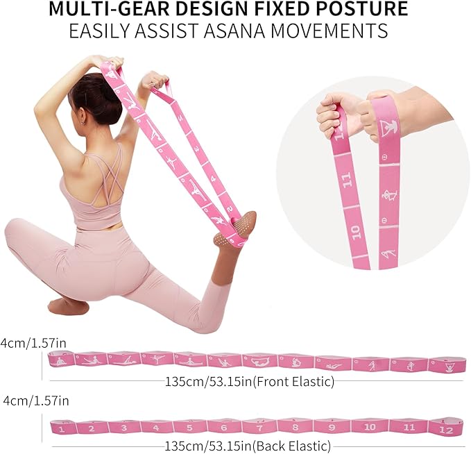 Multi-Functional Slimming Resistance Bands Yoga Straps Elastic Stretching Band 10/12 Loops for Pilates, Latin Training, Dance, Gymnastics, Fitness, Ballet and Physical Therapy - Bloomnest