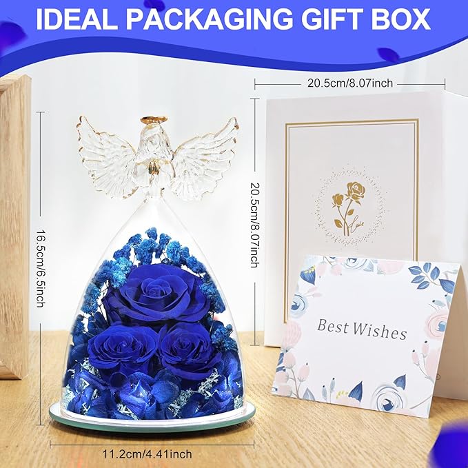 Valentines Day Gifts for Her Preserved Flower Rose Gifts for Women, Forever Eternal Fresh Flowers in Glass Angel Figurines Flowers for Delivery for Grandma Mom Sister Her Wife on Mothers Day Birthday - Bloomnest