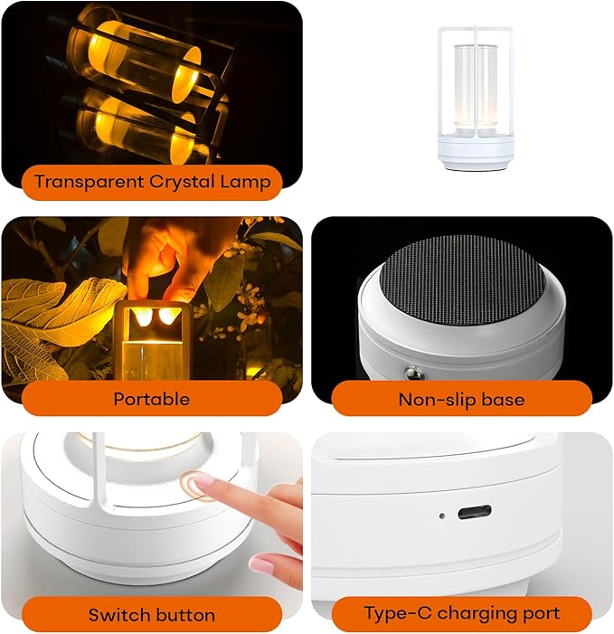 Portable Metal Table Lamp for Indoor/Outdoor ,Rechargeable Cordless LED Lamp, 3-Colour Infinitely Dimming Battery Powered Small Desk Lamp, Restaurant/Bedroom/Bar/Coffee/Camping Light (White Set of 2) - Bloomnest