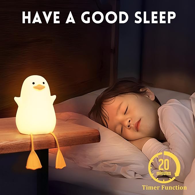 Cute Duck Lamp, Animal Nursery Silicone Night Light with Portable USB Rechargeable Timer Dimmable, Perfect for Home Bedroom Living Room, Holiday Birthday Xmas Easter Decor Gifts to Kids Baby - Bloomnest
