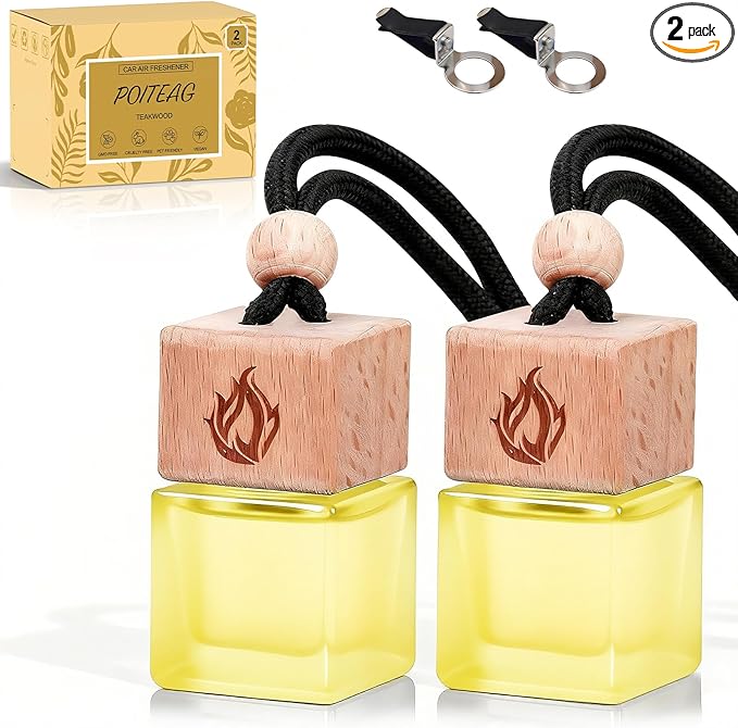 Car Air Freshener Hanging 2 Pack, Teakwood & Cashmere Fragrance Essential Oil Diffuser, Long Lasting Car Scent, Car Accessories for Women - Bloomnest