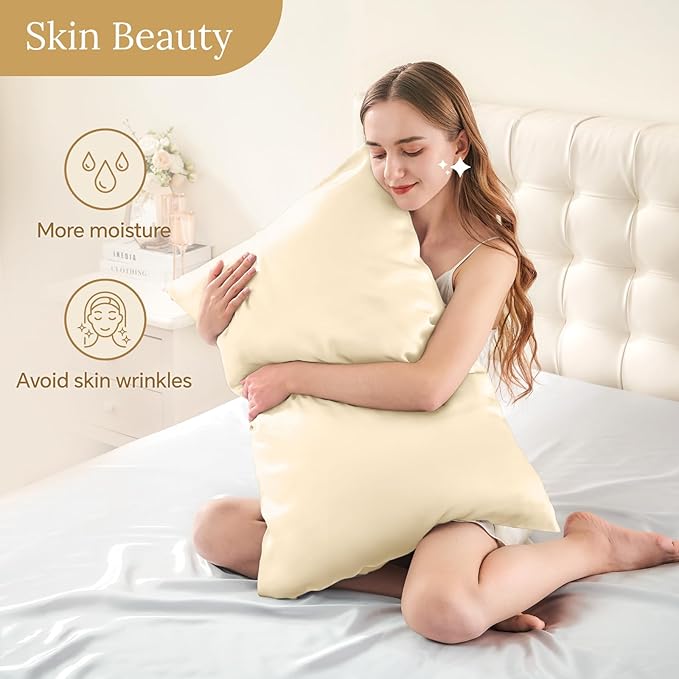 INFIIXSO Mulberry Silk Pillowcase for Hair and Skin, Silk Pillow Cases Queen Size with Hidden Zipper 20x30 Inches, Extraordinary Smooth and Soft Cooling Pillow Cases for Hot Sleepers(Ivory, 1 Pack) - Bloomnest