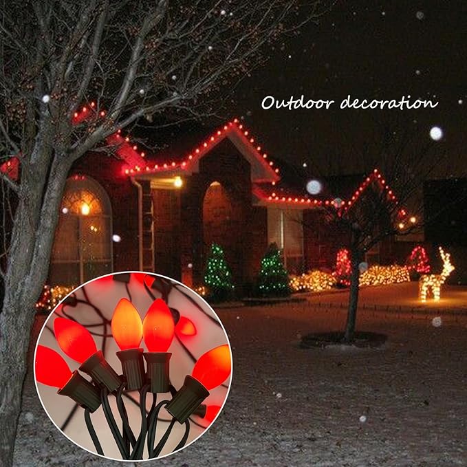 SUNSGNE 25 Pack C7 LED Red Replacement Christmas Light Bulbs, 0.6W LED Night Light Bulbs for Christmas Indoor Outdoor Patio String Lights, C7/E12 Candelabra Base - Bloomnest
