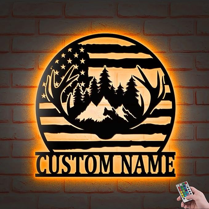 Lovely POD Personalized Hunting Metal sign, Hunting Art, Custom Us Deer Forest Hunting Metal Wall Art Led Light, Personalized Hunter Name Sign Decoration For Home, Deer Hunting Home Decor - Bloomnest