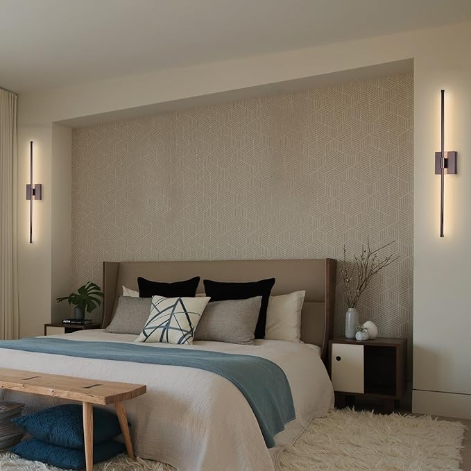 LED Wall Sconces with Remote Control, Dimmable Wall Sconces Set of Two, 5 Colors 3000K-6500K & Dimmable, Hardwire Wall Light with Timer & Night Light, LED Wall Lamps for Living Room, Bedroom, Bronze - Bloomnest