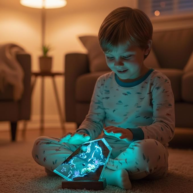 Handmade 3D Ocean Resin Lamp, Epoxy Ocean Night Light with Wooden Base, LED Color Changing Table Lamp, USB Powered Dragons Decor, Unique Ocean Gift for Bedroom & Home Office (Humback Whale) - Bloomnest