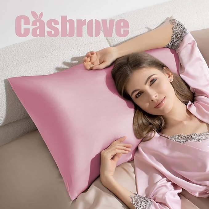 Silk Pillow Cases 2 Pack Mulberry Silk Pillow Cases Soft Breathable Both Sided Natural Silk Pillowcase with Zipper Beauty Sleep Cases for Gift(King,Pink) - Bloomnest