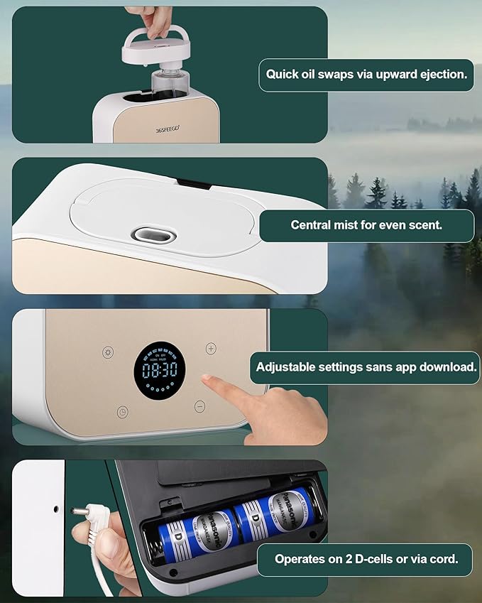 Waterless Essential Oil Diffuser - 150mL Smart Portable Bluetooth Diffuser | Dual-Power (Battery/AC) | Covers up to 1500 Sq Ft Home Aromatherapy - White Gold(AC+Battery) - Bloomnest