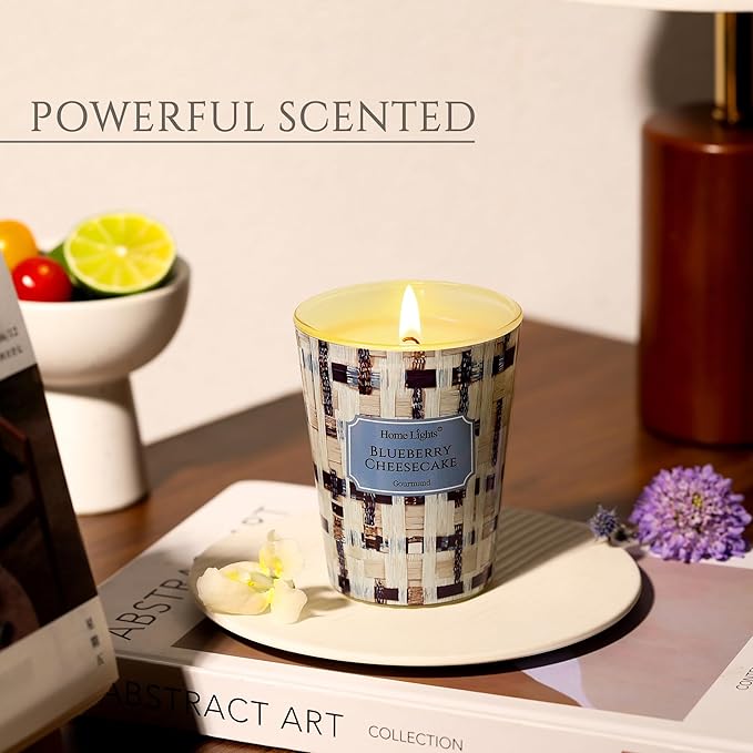 HomeLights Scented Candles for Women & Men, 6.7oz Candle Jars Aromatherapy Single Wick Candle, Ideal for Rustic Modern Home Decor and Gifts, Blueberry Cheesecake - Bloomnest