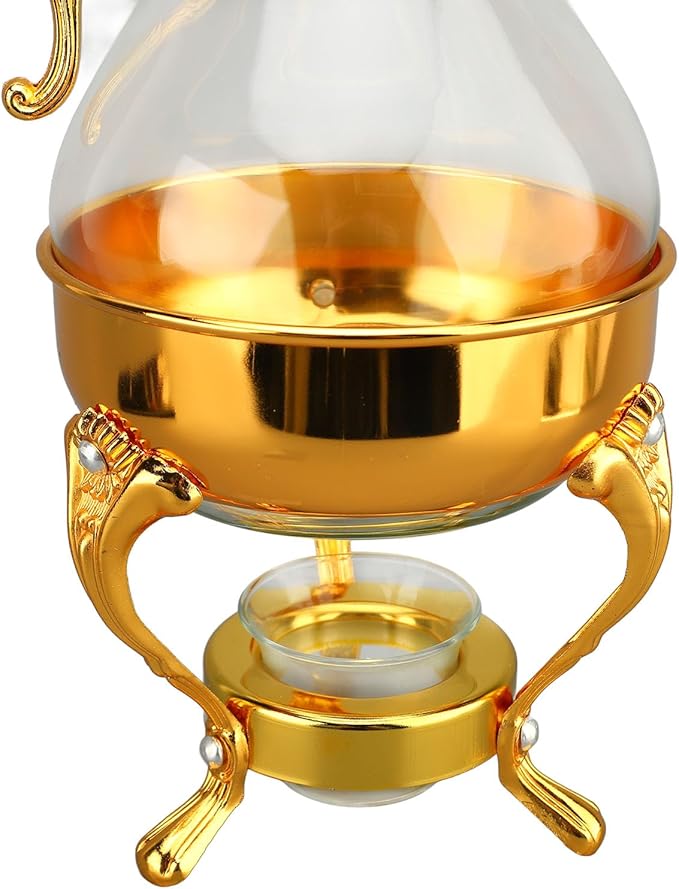 Fockety Vintage Turkish Coffee Pot Set, Decorative Glass Teapot, Heatable Glass Tea Kettle with Lid and Cup, Multi-Purpose Beverage Kettle, Unique Design, Gold - Bloomnest