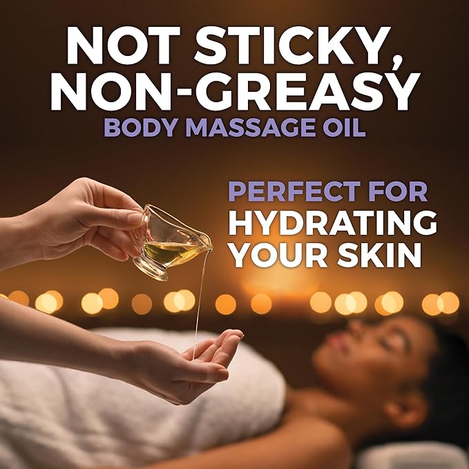 Viva Naturals Organic Massage Oil (8 fl. oz.) - Lavender Scented Non-Greasy Body Massage Oil with Mess-Free Pump, Moisturizing Massage Oils for Massage Therapy, Non-GMO and Certified Organic, 237 mL - Bloomnest