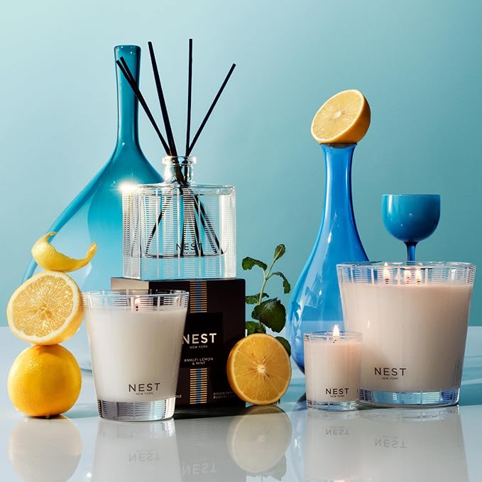 NEST New York Scented 3-Wick Candle, Amalfi Lemon & Mint - 21.2 oz - Up to 100-Hour Burn Time - Reusable Glass Vessel - Bloomnest