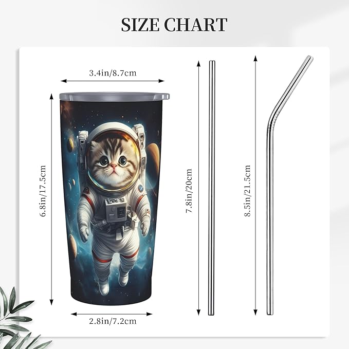 Cat Tumbler with Lid and Straw 20 oz Stainless Steel Cup Insulated Tumbler Coffee Mug for Home Office or Car Christmas Birthday Gifts - Bloomnest