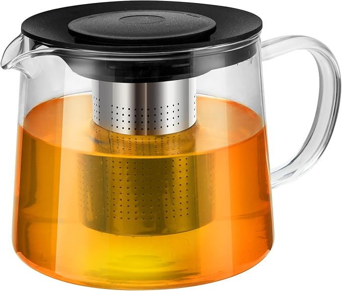 Glass Teapot 34oz/1000ml with Removable Stainless Steel Infuser Tea pot, Heatproof Borosilicate Glass Tea Make, Stovetop Safe Glass Tea Kettle for Loose and Blooming Leaf Tea - Bloomnest