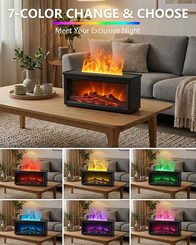 Essential Oil Diffuser, 7-Color Fireplace Fire Flame Aromatherapy Humidifier, 280ml Ultrasonic Aroma Diffuser Valentine's Day Gift with Time Sets and Remote Control for Bedroom Home Yoga Office - Bloomnest