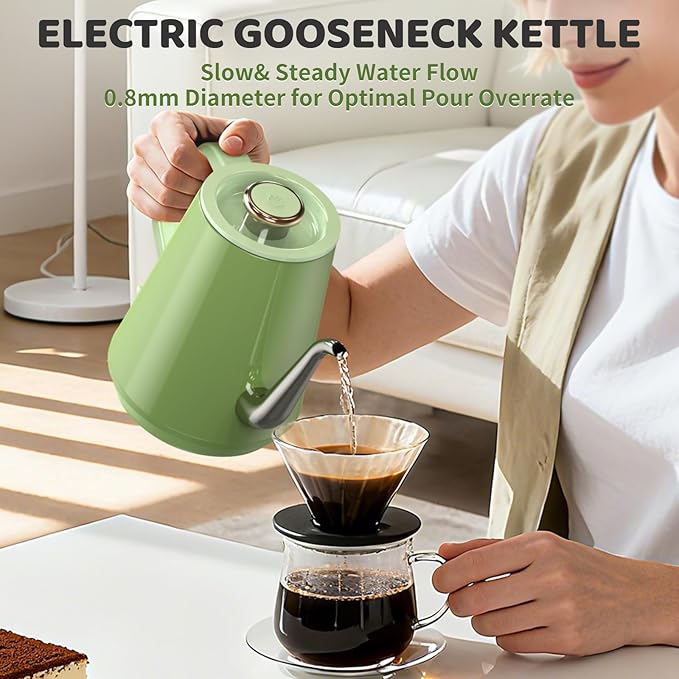Gooseneck Electric Kettle(0.8L),1200 Watts Fast Boiling,Stainless Steel BPA Free,Automatic Shut Off,Pour Over Kettle for Small Kitchen,RV,Trip,Coffee & Tea- Green - Bloomnest