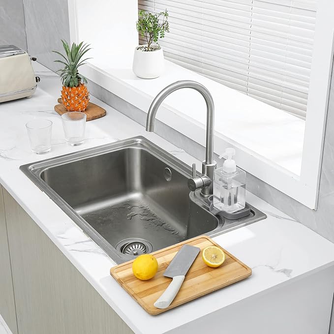 Silicone Bathroom Soap Dishes with Drain Spout-Bathroom and Kitchen Sink Organizer,Sponge Holder,Dish Soap Tray,Perfect for Dispenser,Scrubber,Bottle,Cup on Sink or Counter-Grey 4.9"×3.2" - Bloomnest