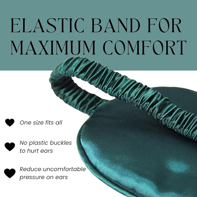 Silk Satin Sleeping Eye Mask, Dark Green Sleep Eye Mask Night Blindfold for Women and Men, Soft Breathable Blackout Eyeshade Eye Cover for Travel, Wedding Bridesmaid Gift - Bloomnest
