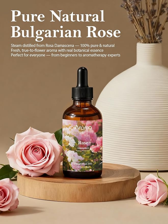 Rose Essential Oil in Premium Gift Box - Essential Oils for Home Diffusers - Perfect Self-Care & Spa Gift for Women 4 Fl Oz Valentines Day Gifts for Her Bloomnest