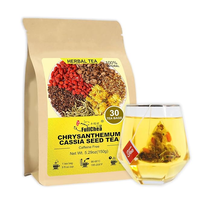 FullChea - Chrysanthemum Cassia Seed Tea, 30 Teabags, 5g/bag - Burdock Root, Goji Berries, Osmanthus, Honeysuckle Combination Herbal Tea - Bloomnest